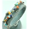Image 1 : Navajo Multi-Stone Inlay Sterling Silver Link Bracelet - Calvin Begay