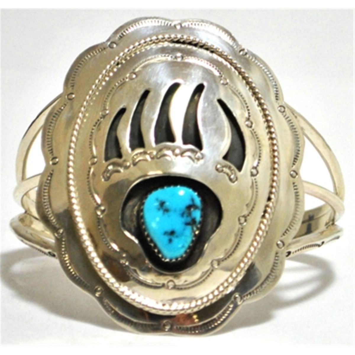 Navajo Turquoise Sterling Silver Bear Paw Cuff Bracelet - RB