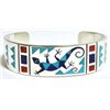 Image 1 : Zuni Multi-Stone Gecko Lizard Sterling Silver Cuff Bracelet - Rudell & Nancy Laconsello
