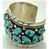 Image 2 : Old Pawn Turquoise Cluster Sterling Silver Cuff Bracelet - T. Benally
