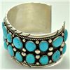 Image 2 : Old Pawn Turquoise Cluster Sterling Silver Cuff Bracelet - I.C.