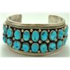 Image 1 : Old Pawn Turquoise Cluster Sterling Silver Cuff Bracelet - R.