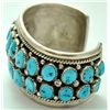 Image 2 : Old Pawn Turquoise Cluster Sterling Silver Cuff Bracelet - R.
