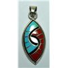 Image 1 : Zuni Onyx, Coral and Turquoise Sharp Oval Pendant - Amy Quandelacy