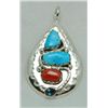 Image 1 : Zuni Coral and Turquoise Large Teardrop Snake Pendant - Effie Calavaza
