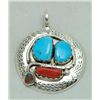 Image 1 : Zuni Coral and Turquoise Large Circle Snake Pendant - Effie Calavaza