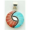 Image 1 : Zuni Coral & Turquoise Medium Circle Pendant - Amy Quandelacy