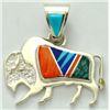 Image 1 : Navajo Multi-Stone Buffalo Pendant - Calvin Begay