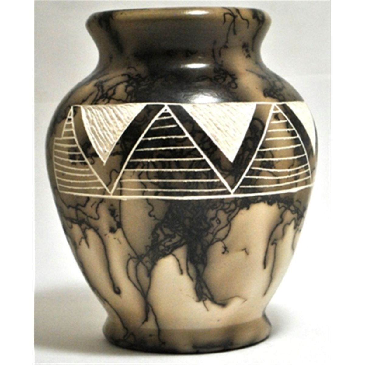 Cochiti Pueblo Dancer & Corn Stalk Etched Horsehair Pottery WM