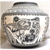 Image 1 : Acoma Bear & Hawk Shared Face Etched Pottery - Robin N Sanchez