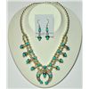 Image 1 : Navajo Turquoise Squash Blossom Necklace & Earrings Set - Lenore Garcia