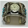 Image 2 : Old Pawn Turquoise 37-Stone Sterling Silver Men's Watch