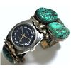 Image 1 : Old Pawn Turquoise Sterling Silver Cuff Bracelet Men's Watch with Classic Face