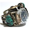 Image 2 : Old Pawn Turquoise Sterling Silver Cuff Bracelet Men's Watch with Classic Face