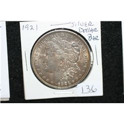 1921 Silver Morgan $1, w/Silver Dollar Bar sticker on rev.