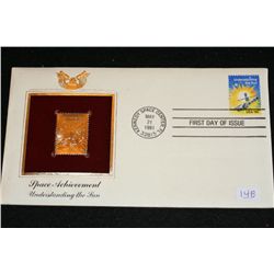 1981 First Day Issue Gold Replica stamp w/stamps, Space Achievement Understanding the Sun