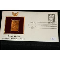 1981 First Day Issue Gold Replica stamp w/stamps, Everett Dirksen Republican Senator from Illinois