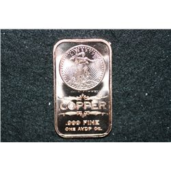 2012 Copper Ingot, .999 fine 1 oz.