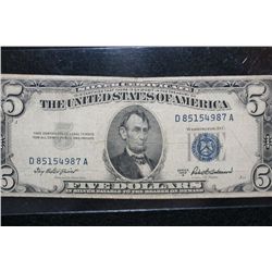 1953-A US Silver Certificate $5, Blue Seal, #D85154987A