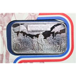 1981 First Day Issue limited edition Solid Silver stamp w/stamps, Victory at Yorktown, .999 fine 1 o