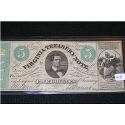 Virginia Treasury Note $5, Civil War Era, #31011