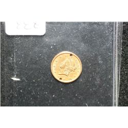 1853 Indian Princess Gold $1 coin, holed twice