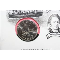 2004 First Day Issue Stamp w/Lewis & Clark Keelboat nickel, Denver mint