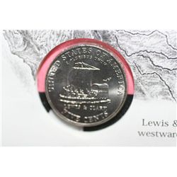 2004 First Day Issue Stamp w/Lewis & Clark Keelboat nickel, Philadelphia mint