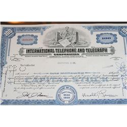 International Telephone & Telegraph Corp. Stock Certificate dated 1963