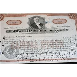 The New York Central Railroad Co. Stock Certificate dated 1941