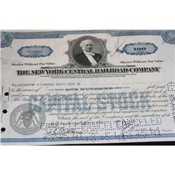 The New York Central Railroad Co. Stock Certificate dated 1941