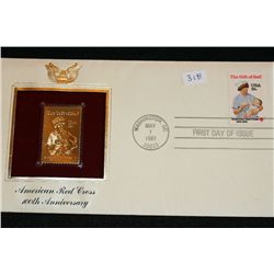 1981 First Day Issue Gold Replica stamp w/stamps, American Red Cross 100th Anniversary