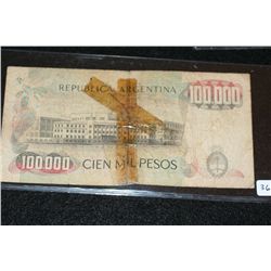 Republica Argentina 100,000 Cien Mil Pesos Foreign Bank Note