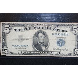 1953 US Silver Certificate $5, Blue Seal, #D29930922A