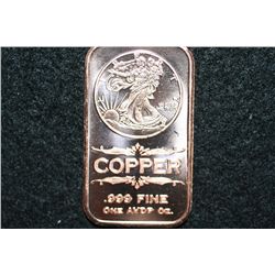 2011 Copper Ingot, .999 fine 1 oz.