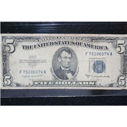 1953-B US Silver Certificate $5, Blue Seal, #F75106074A
