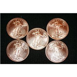 2011 Copper Round, .999 fine 1 oz., lot of 5