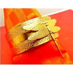 Vintage Art Nouveau Brass Womens Cuff / Bangle Dragonfl