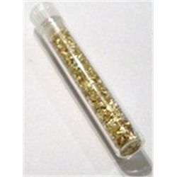 Large Glass Vial full of *Gold* flakes and pieces Vial Total Weight including Vial weighs 2.40 grams