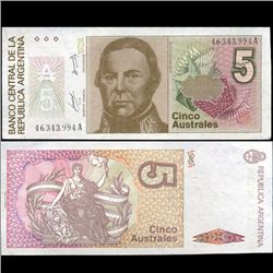 1989 Argentina 5 Australes Note Crisp Unc (CUR-05564)