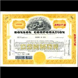 1960s Ronson Stock Certif Scarce Yellow Overprint (COI-3355)