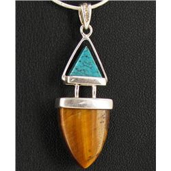 25twc Tiger Eye & Turquoise Pendant w/Sterling (JEW-1731)