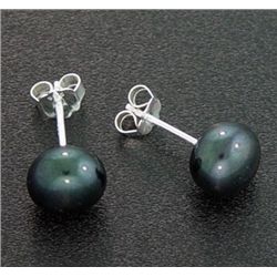 7 Mm Black Pearl Stud Earrings