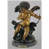 Image 1 : "Seated Cupid With Bow" Bronze Sculpture - Houdon