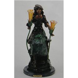 "Red Riding Hood" Bronze Sculpture Lamp - A.  Moreau