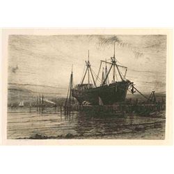 Henry Farrer Original Etching "Sunset, Gowanus Bay"