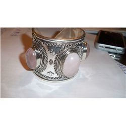 CUSTOM MADE STERLING SILVER GEMSTONE AMULET BRACELET, 6 Oz