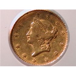 1850 $1 Gold Piece XF45 Bent ANACS