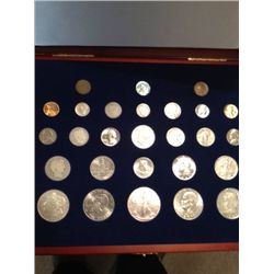 20TH CENTURY COIN SET, 27 COINS MOST SILVER