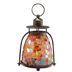 Pink & Amber Mosaic Glass Lantern / Candle Holder